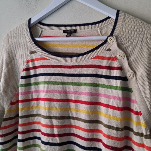 Talbots Womens Beige Multicolored Stripe Contrasting Sleeve Sweater - Size 2X - Picture 9 of 13